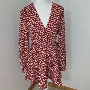 Glamorous Red and White Floral Long Sleeve Dress